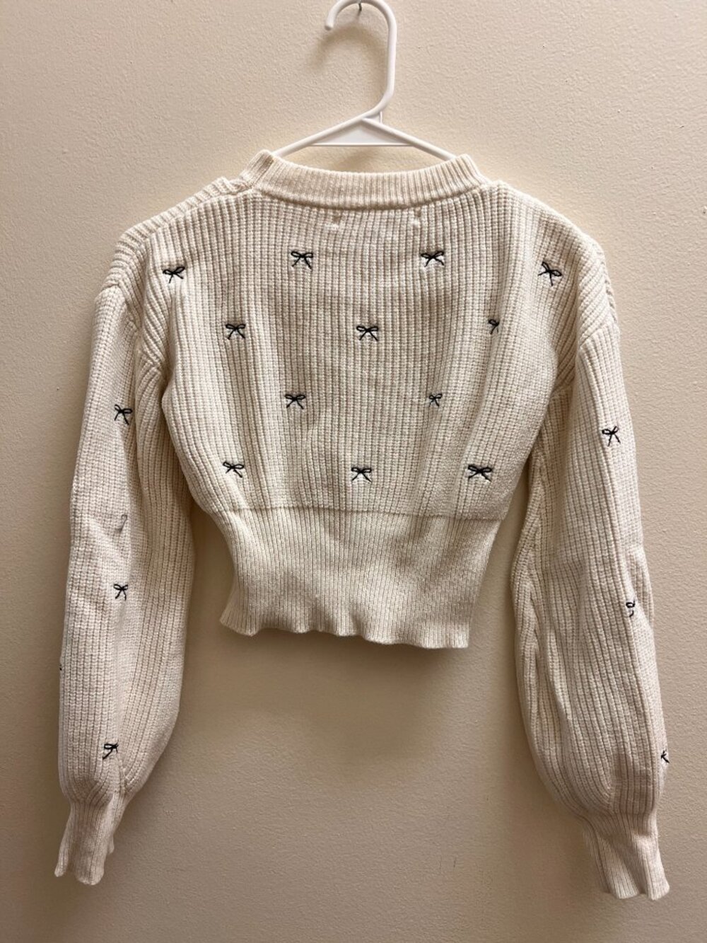 Altar’d State Cream Bow Embroidered Cropped Sweater - Picture 3 of 5
